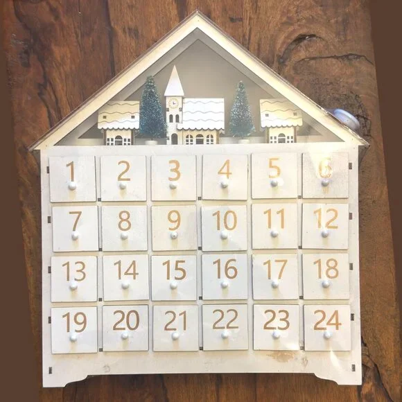 Wooden Light-Up House Advent Calendar With 24 Numbered Drawers & Festive LED Lig - Picture 5 of 7